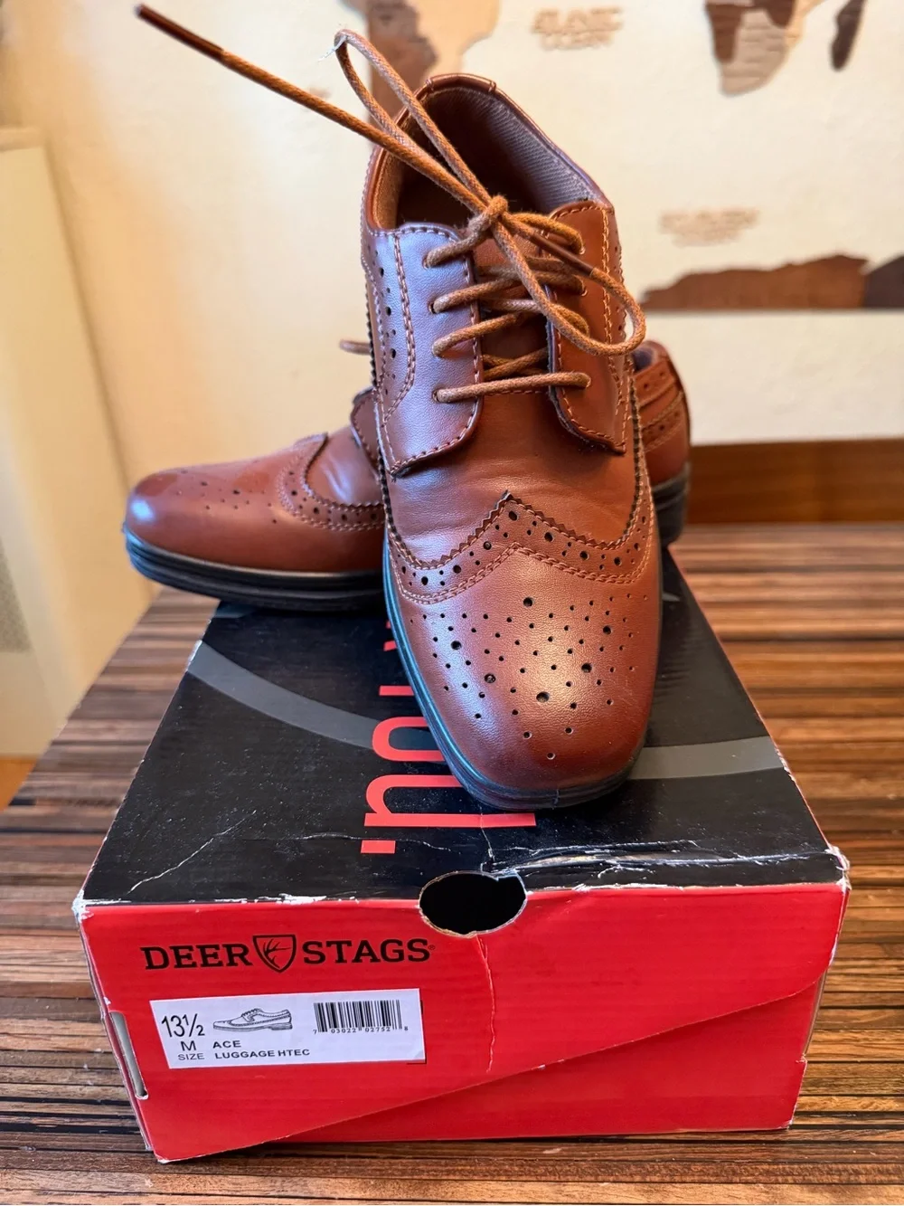 Deer Stags Kids/Boys Brown Wingtip Oxford Dress Shoes - Classic Lace-Up